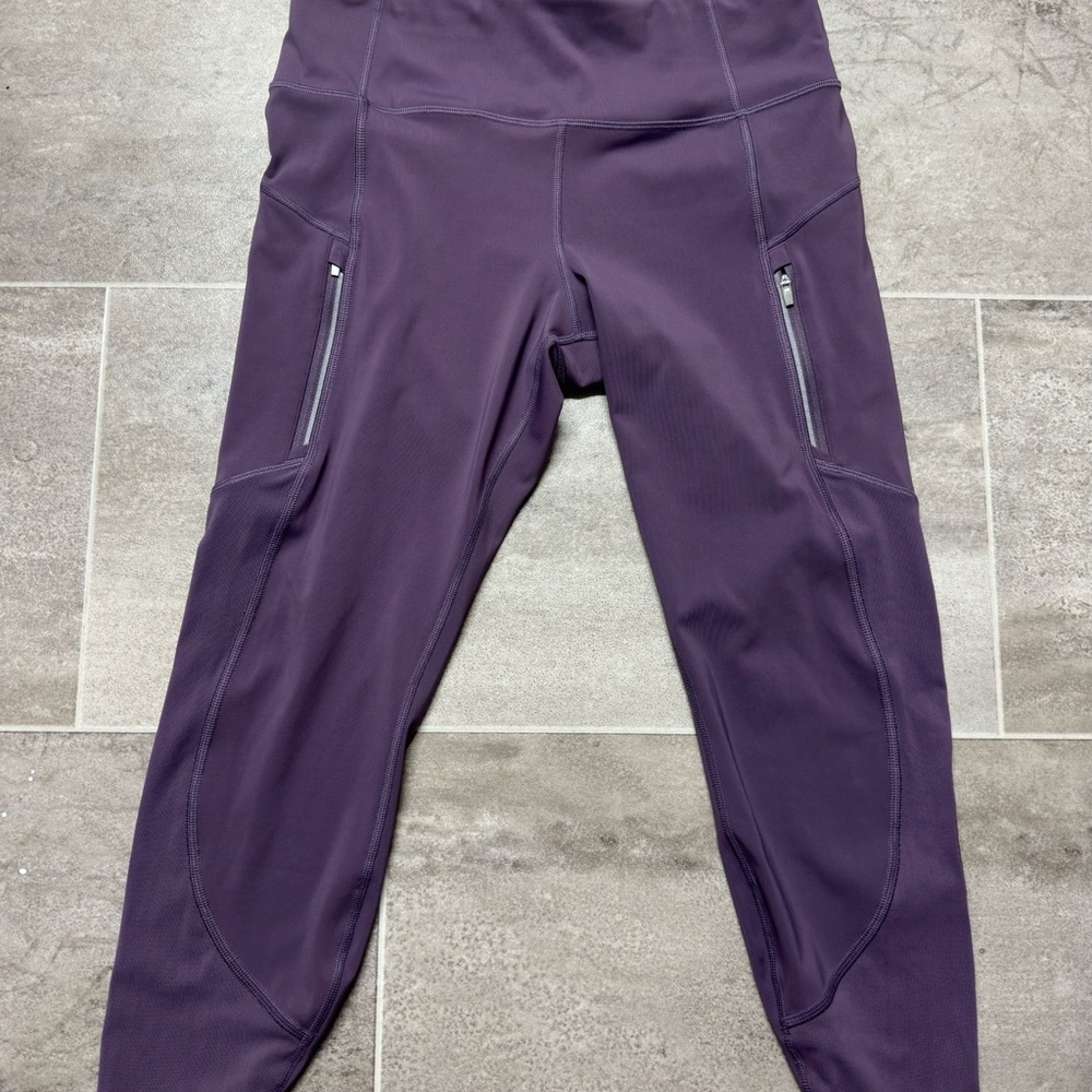 Athleta Purple High-Waisted Leggings with Zipper Pockets